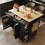 Wyspa kuchenna - wózek na kółkach z chowanym blatem - 2 szuflady i 2 drzwi - Czarny