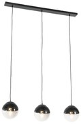 Retrowska lampa wisząca czarna z przezroczystym szklanym kloszem prostokątnym 3-światłowa - Eclipse Retro Oswietlenie wewnetrzne