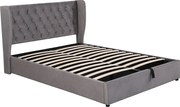 Łóżko dla dorosłych ze schowkiem 140 x 190 cm aksamitne - stelaż z listew - styl Chesterfield - szare