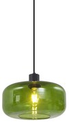 Retrowana lampa wisząca czarna ze szklanym zielonym kloszem - Bizle Retro Oswietlenie wewnetrzne