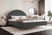 BESILIO Łóżko tapicerowane Boucle 160x200 Velora II - stelaż listwowy, wezgłowie, pojemnik, łóżko slim, wysokie złote nogi - Szary