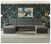 Rozkładany narożnik SALVADA z uniwersalnym narożnikiem w kształcie U i pojemnikiem na pościel, ciemnoszary