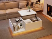 Stolik kawowy wysoki połysk - wysokość regulowana - z przechowywaniem + półkami - biały