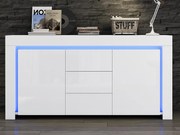 Buffet 140x40x65 cm - 3 szuflady i 2 drzwi - z oświetleniem LED - Błyszczące wykończenie - Biały
