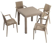 Beżowy zestaw mebli ogrodowych z imitacji rattanu dla 4 osób Rattan – Floriane Garden