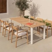 Zestaw Stołowy Prostokątny 220x100 Cm Z Aluminium I Drewna Tekowego Sirka Oraz 6 Krzeseł Ogrodowych Z Podłokietnikami Z Drewna S - Sklum
