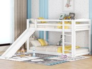 Łóżko piętrowe z sosny z barierkami przeciwupadkowymi + drabinka + zjeżdżalnia - 90x200cm - Białe