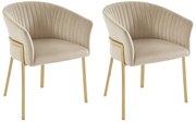 Zestaw 2 krzeseł z podłokietnikami z weluru i pozłacanego metalu - Beżowy - ZAOVA marki Pascal Morabito
