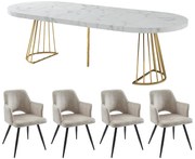 Zestaw stół FIRELA + 4 krzesła KADIJA - Efekt białego marmuru i beżowy
