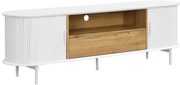 Szafka RTV z 2 przesuwnych drzwiczek, 1 szufladą i 1 wnęką z MDF - Biały i naturalny - VELURANI