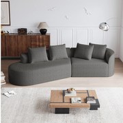 Ciemnoszara sofa narożna - sofa 4-osobowa z 4 poduszkami dekoracyjnymi i oparciem - szenil