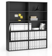 Regał biurowy podwójny wysoki SEGMENT, 8 półek, 1660  x 350 x 1880, grafit