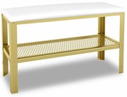 Siedzisko z półką na buty w stylu glamour złoty + biały H6-C42