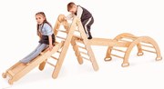Zestaw wspinaczkowy Montessori 4 w 1: Trójkątna drabinka + łuk wspinaczkowy + zjeżdżalnia + siatka