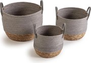 Zestaw trzech koszy Neves z naturalnego włókna i papieru, szary/naturalny.