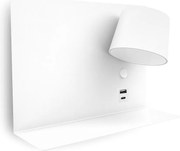 Nowoczesny kinkiet SERENE - LED SMD 6W - 732lm AND 3K - IP20 - 350° - w??cz/wy??cz i USB - LEWY - stalowy i bia?y