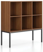 Regał FRAME, niski, z czarną podstawą, 1299 x 450 x 1331 mm, orzech amerykański