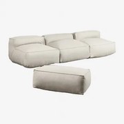 Dojans 3-częściowa Sofa Modułowa I Pufa Ogrodowa Kremowa Semoline - Sklum