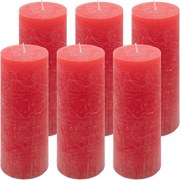 Zestaw świec rustykalnych, 20 cm, Ø 7,5 cm, czerwony, 6 szt.