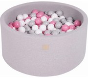 Okrągły Suchy Basen Z Piłeczkami 7cm Dla Dziecka, 90x40cm/300 Piłek, Bawełniany, Jasnoszary, Piłki: Szare, Białe, Jasnoróżowe - Meowbaby®