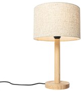 Rustykalna lampa stołowa drewniana z abażurem z lnu beżowym 25 cm - Mels