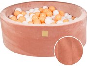 Okrągły Suchy Basen Z Piłeczkami 7cm Dla Dziecka, 90x30cm/200 Piłek, Welurowy Sztruksowy, Morelowy, Piłki: Białe, Pomarańczowe - Meowbaby®