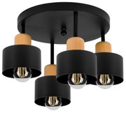 Czarna lampa sufitowa, czteropunktowy spot D4BU3030SC z drewna i metal
