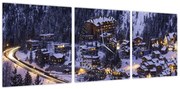 Obraz - górskie zimowe miasteczko (z zegarem) (90x30 cm)