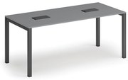 Stół konferencyjny PRIMO SQUARE, 180x80 cm, szaro-srebrna podstawa, grafit + 2x port blatowy TYP I, czarny