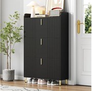 Szafka na buty 3-drzwiowa - 80 x 23,5 x 123,5 cm - z 6 przegródkami + zabezpieczenie przed przewróceniem - MDF - czarna