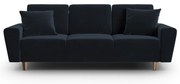 Ciemnoniebieska aksamitna rozkładana sofa ze schowkiem 235 cm Kyoto – Cosmopolitan Design