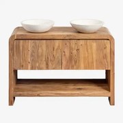 Zestaw Mebli Łazienkowych Z Drewna Vacry Akacja Brąz & 2 X Okrągły Biały Cement Ø40 Cm Zavion & Bezlusterkowiec & - Sklum