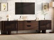 Meble TV 180x40x45 cm - z 2 szufladami i 2 drzwiami żaluzjowymi - MDF - Kolor orzechowy