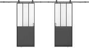 Drzwi przesuwne podwójne industrialne z szyną natynkową - Czarny i matowe szkło hartowane - 2 x wys. 205 x szer. 83 cm - ARTISTO II