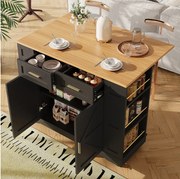 Wyspa kuchenna na kółkach - 120 x 65 x 90 cm - wózek z wysuwanymi elementami - 2 drzwi + 2 szuflady - MDF - czarny