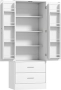 HOMCOM Szafka kuchenna 159 cm, regulowane półki, 2 szuflady, do kuchni, jadalni, płyta wiórowa, MDF, biały