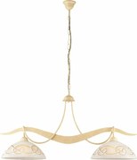 Bilbao - żyrandol z lakierowanego żelaza w kolorze kości słoniowej, dekor piklowany, białe i bursztynowe klosze szklane Ø30 cm, 2 światła, 89x30 cm