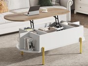 Stolik kawowy podnoszony 120x50x43 cm - z przechowywaniem - Nóżki metalowe - MDF - Biały + Naturalny