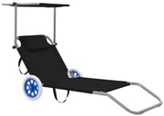 Czarny leżak ogrodowy z kółkami i zadaszeniem B0-G28