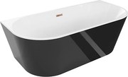 Mexen Oval wanna wolnostojąca przyścienna 160 x 80 cm, biała/czarna, przelew różowe złoto - 52671608075-60
