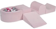 Piankowy Zestaw Do Zabawy Z Suchym Basenem 57x45x30cm/100 Piłek 7cm, Plac Zabaw Dla Dziecka, 5 Elementów, Welurowy, Jasnoróżowy, Piłki: Białe, Szare, Jasnoróżowe - Meowbaby®