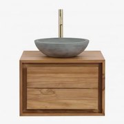 Zestaw Wiszących Mebli Łazienkowych Z Drewna Tekowego Jabari Drewno Tekowe & Okrągły Szary Cement Ø40 Cm - Sklum