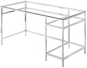 Biurko z 2 półkami - szkło hartowane i stal - kolor srebrny -TIZIO marki Pascal Morabito
