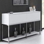 Komoda – 150 cm x 80 cm x 30 cm – Kolor biały i srebrny – Płyta wiórowa pokryta melaminą