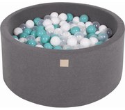Okrągły Suchy Basen Z Piłeczkami 7cm Dla Dziecka, 90x40cm/300 Piłek, Bawełniany, Ciemnoszary, Piłki: Turkusowe, Transparentne, Białe - Meowbaby®