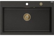 Mexen Elix zlewozmywak granitowy 1-komorowy 800 x 500 mm, czarny/złoty metalik, syfon złoty - 6527801005-75-G