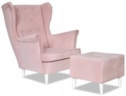 Fotel Uszak z podnóżkiem cukierkowy PINK różowy