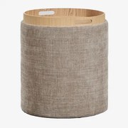 Okrągły, Tapicerowany Stolik Pomocniczy Berkeleni Z Tacą I Schowkiem, Ø40 Cm Tkaniny Szary Kret - Sklum