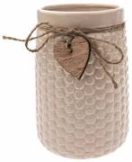 Wazon ceramiczny Wood heart beige, 12 x 17,5 cm