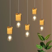 NETTLIFE Lampa wisząca 5 płomieni E27 Vintage drewno średnica 60cm do jadalni, kuchni, salonu, bez żarówki